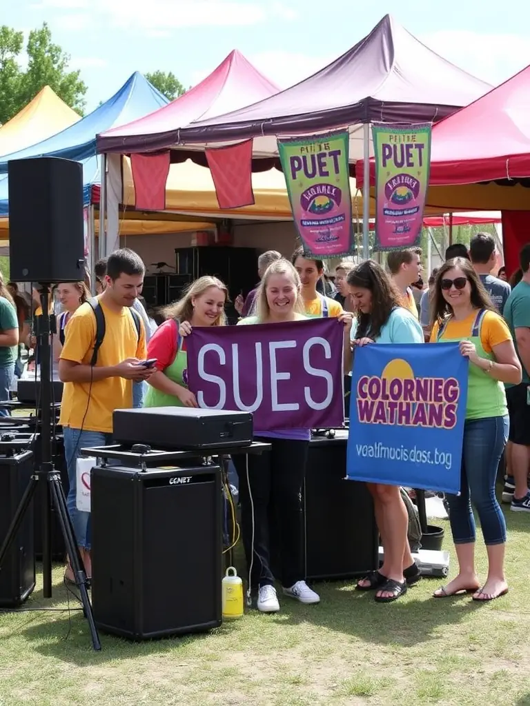 A picture of Lion's Crown Sound System volunteers setting up for a community event, showing their dedication to creating inclusive and accessible cultural experiences.