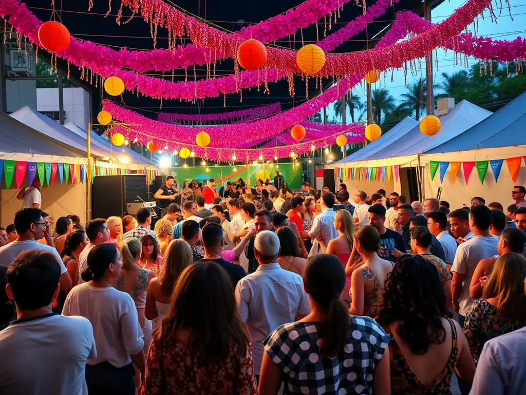 A captivating image of a community event promoting cultural exchange through reggae music, featuring diverse participants interacting and enjoying the festivities.